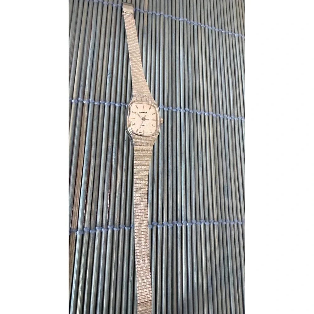 Vintage Milan Women's Silver Tone Quartz Watch Textured Bracelet Japan Movt